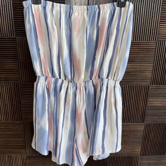 Ocean Drive Blue & Pink Striped Strapless Skort Romper Smocked Waist Tassel Tie - Picture 3 of 12